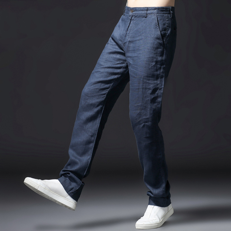 亚麻裤男宽松直筒西裤春夏休闲裤麻料裤子棉麻7407
