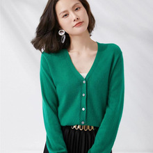 韩版针织开衫春季新款打底衫色V领开衫短款毛衣女宽松外套上衣