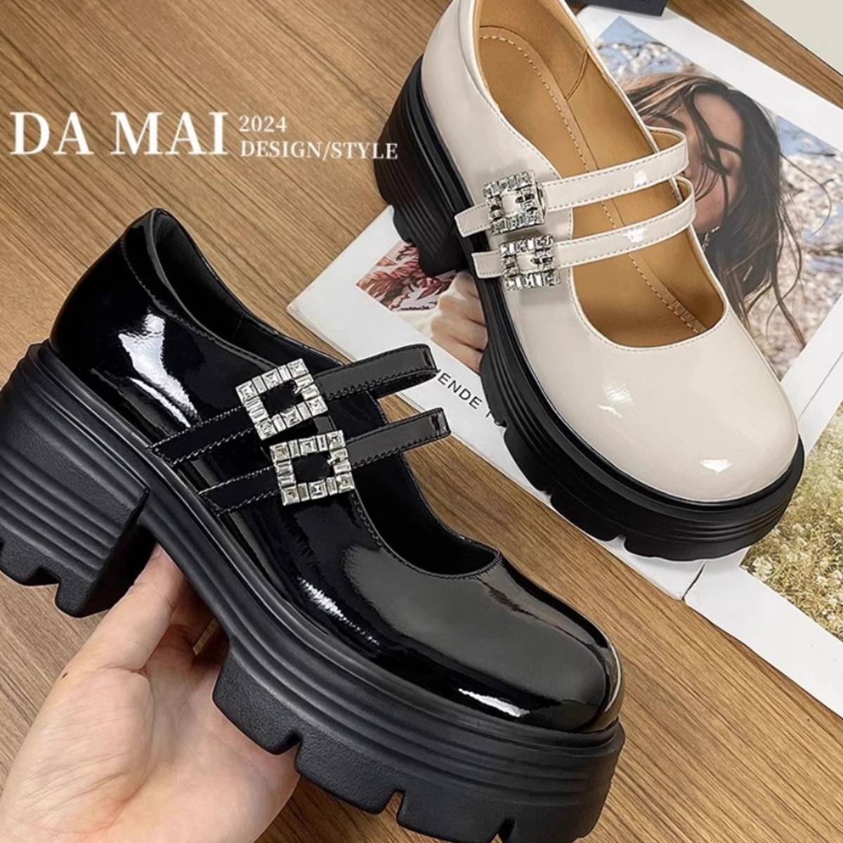 法式厚底玛丽珍小皮鞋女2024春新款圆头一字扣时尚百搭乐福鞋单鞋