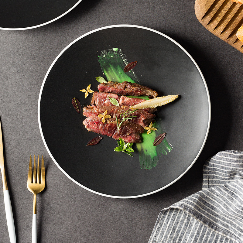 黑色西餐厅主餐盘子创意家用北欧牛排盘法餐酒店摆盘餐具牛排盘子