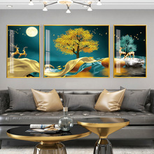 新中式客厅装饰画现代简约沙发背景墙挂画壁画家和富贵三联挂画