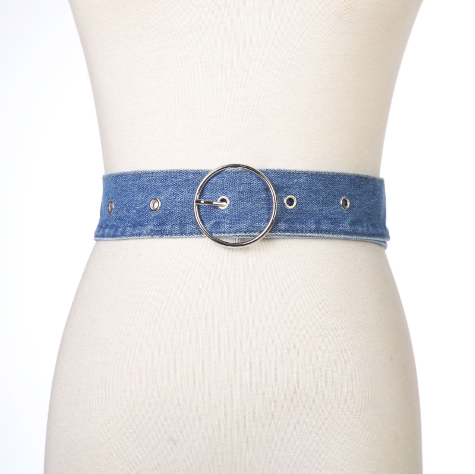 韩版休闲女士腰带牛仔布针扣宽腰带时尚百搭配连衣裙装饰束腰批发