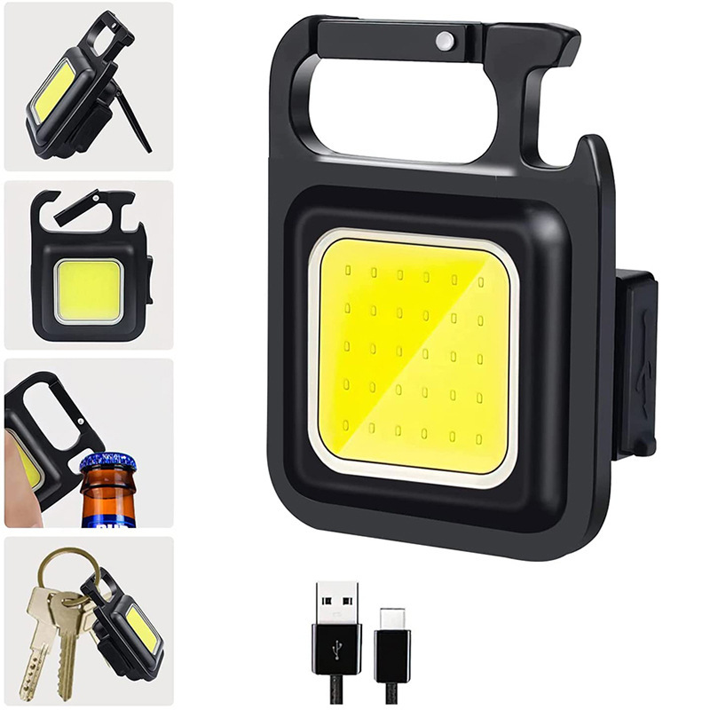 Multifunctional Portable Mini Keychain Light Highlight Cob Work Light USB Rechargeable Flashlight Outdoor Camping Lantern