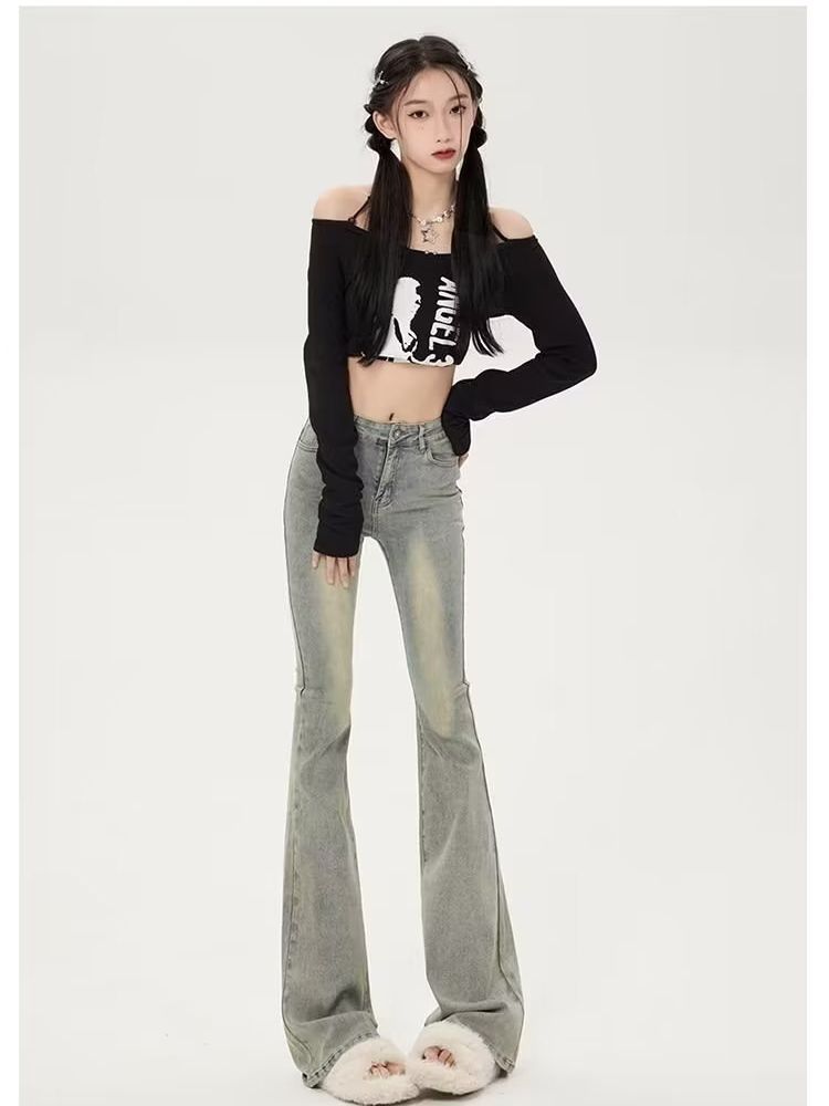 New High Waist Stretch Bootcut Trousers Jeans Women's Autumn Trousers Street American Hot Girl High Street Fashion Pants Women