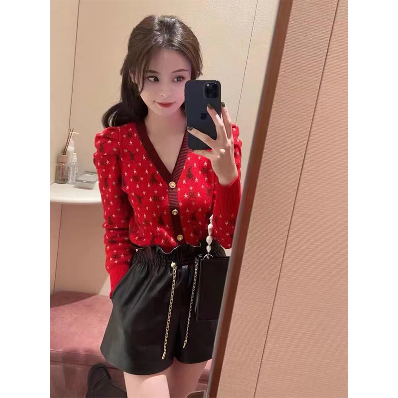 卓家2023新款本命年生肖兔红色针织衫连衣裙220657