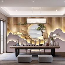 新中式立体3d迎客松壁纸美容院养生馆轻奢墙布茶室大气山水画壁布