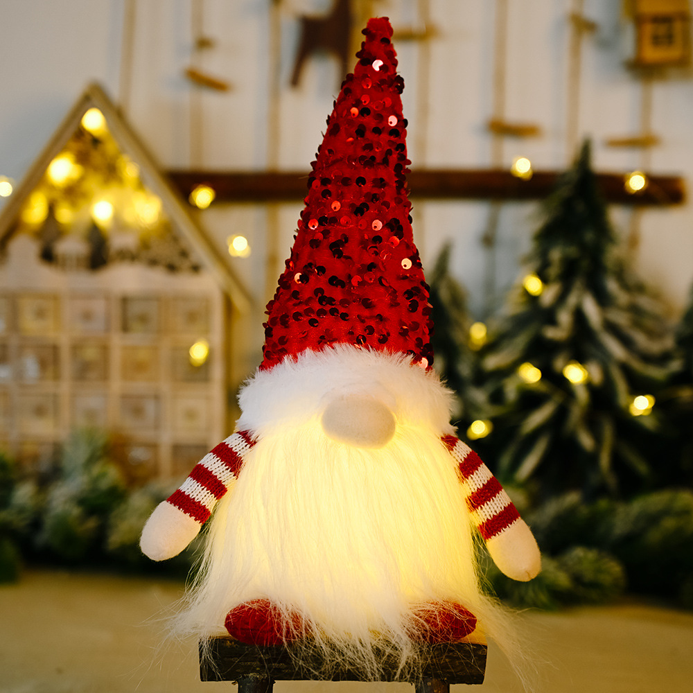 Cross-Border New Valentine's Day Decoration Christmas Sequins with Lights Rudolf Doll Christmas Luminous Faceless Doll Ornaments