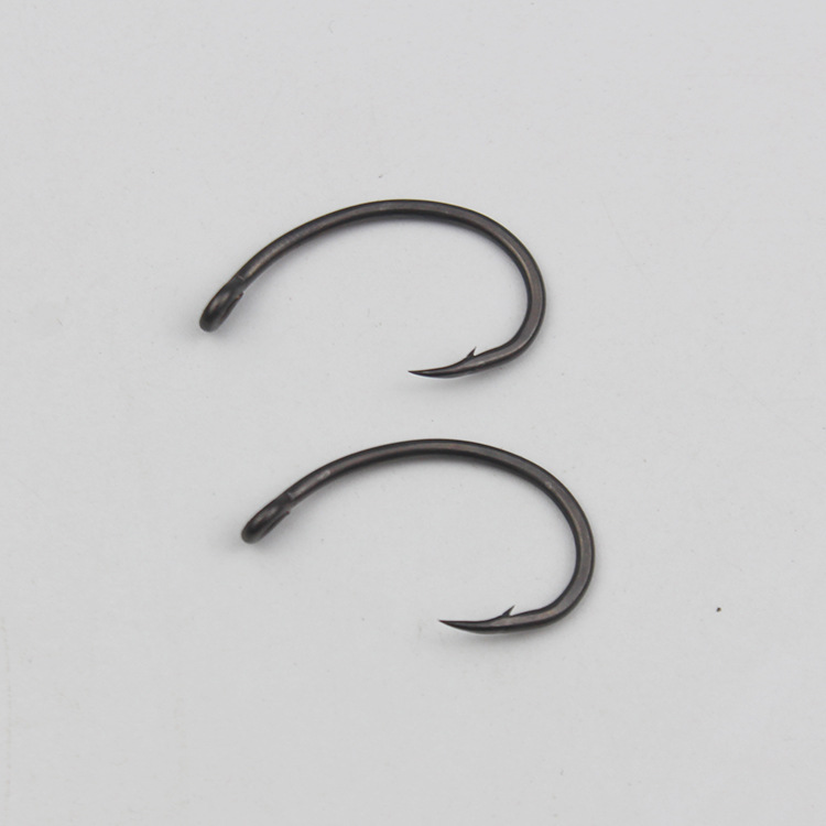 驼背钩弯背鱼钩倒刺管付斜口带圈加硬鲶鱼欧洲钓组鲤鱼毛钩若虫钩