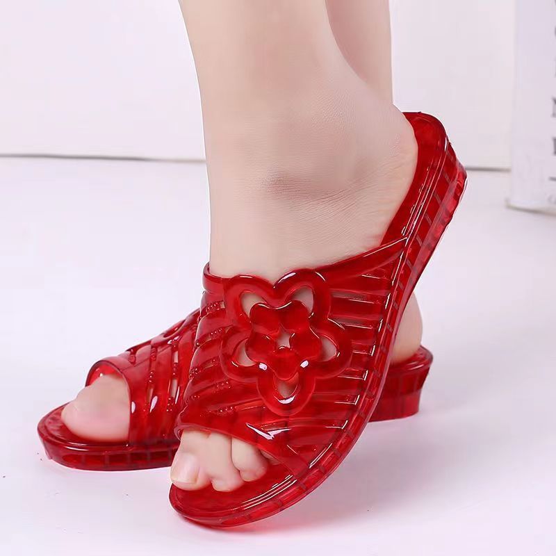 Crystal Plastic Transparent Mid Heel Women's Jelly Color Slippers Indoor and Outdoor Bathroom Slippers