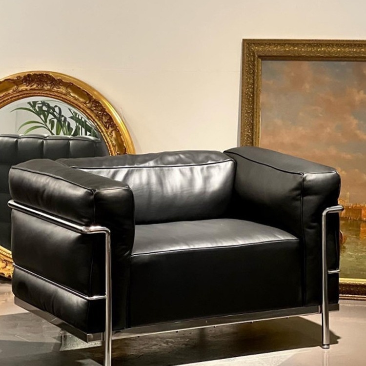柯布西耶沙发组合接待女装服装店黑色双人位真皮羽绒沙发椅-阿里巴巴