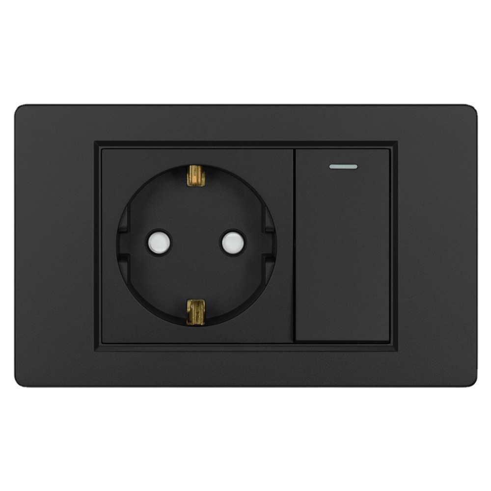 118型16a德标德式插座带一位一开单控开关电源墙壁插座阻燃pc面板