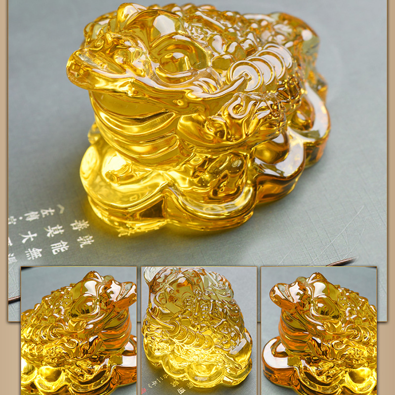 七彩三脚三足蟾蜍旺财聚宝家居酒柜开业装饰礼品水晶金蟾招财摆件