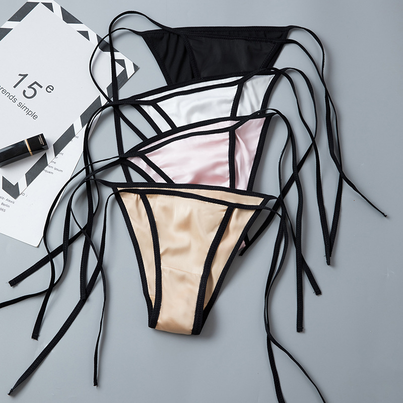 二次元动漫低腰系带女士内裤色丁缎面t裤外贸情趣内裤女骚绑带