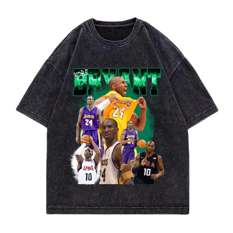 夏季跨境复古短袖水洗做旧短袖nba球星科比kobe印花t恤-阿里巴巴