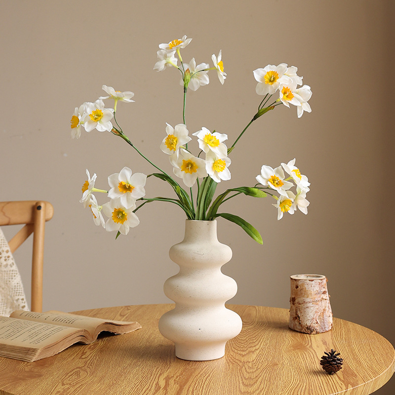 New Simulation Single Stem 3 Fork Daffodils Nordic Fresh Indoor Dining Table Entrance Decoration Flower Arrangement Artificial Daffodils