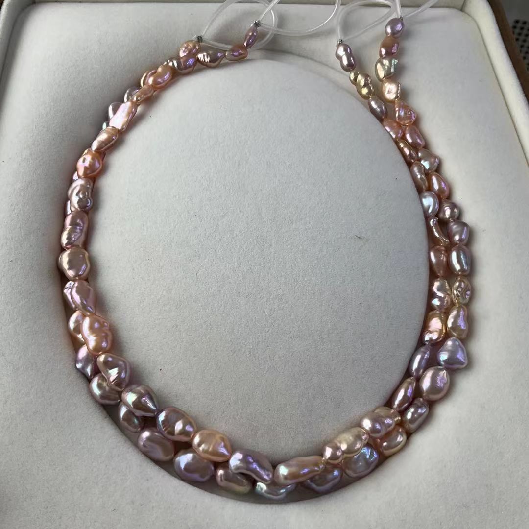 稍大点位碎银子 淡水珍珠巴洛克 细腻皮层油画镜面光 半成品项链