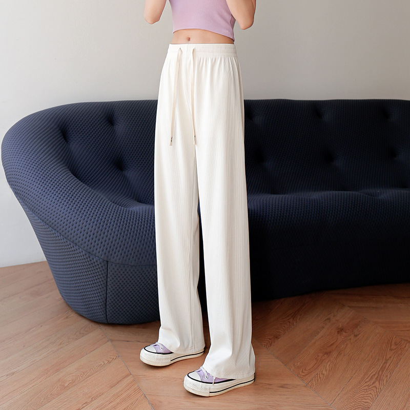 Small Casual Pants Draping Effect Ice Silk Wide-Leg Pants Women's Summer High Waist Slimming Sun Protective Pants 2023