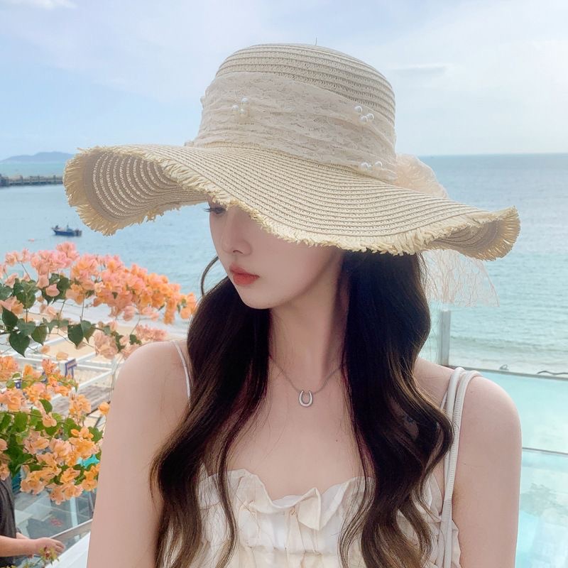 Summer New Hat Female Ribbon Bow Big Brim Straw Hat Outdoor Travel Sun Hat Beach Sun Hat