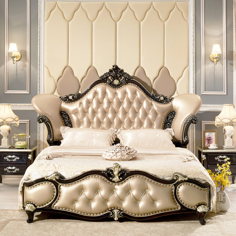 轻奢欧式床双人床太子床皮床婚床1.8米主卧后现代家具组合套装