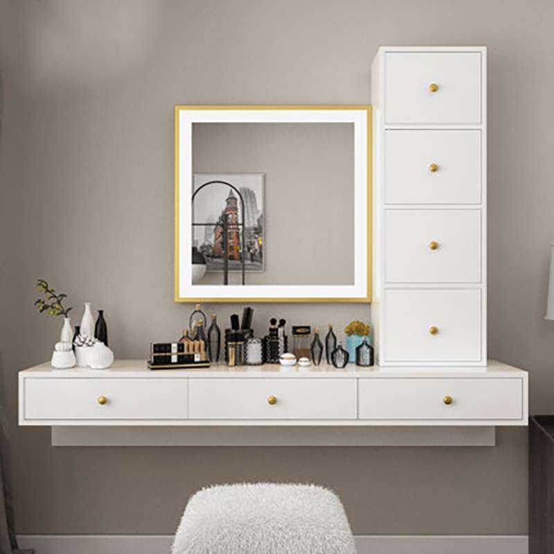 轻奢多功能卧室化妆桌 小户型家用多抽屉化妆台铁艺壁挂式梳妆台