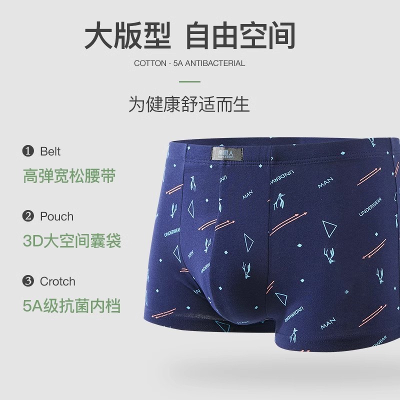 Nanjiren Men's Underwear Pure Cotton Men's Boxers Breathable Autumn and Winter Boxer Panties plus Size Boys Shorts Head