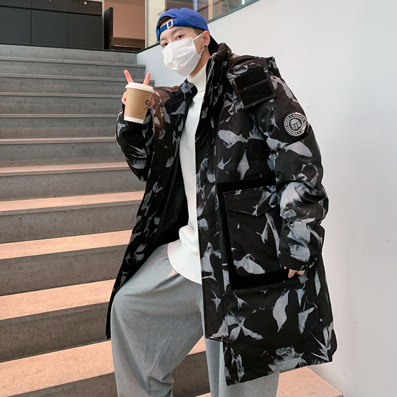 中长款羽绒服男士迷彩秋冬季2023新款连帽保暖防风韩版加厚外套潮