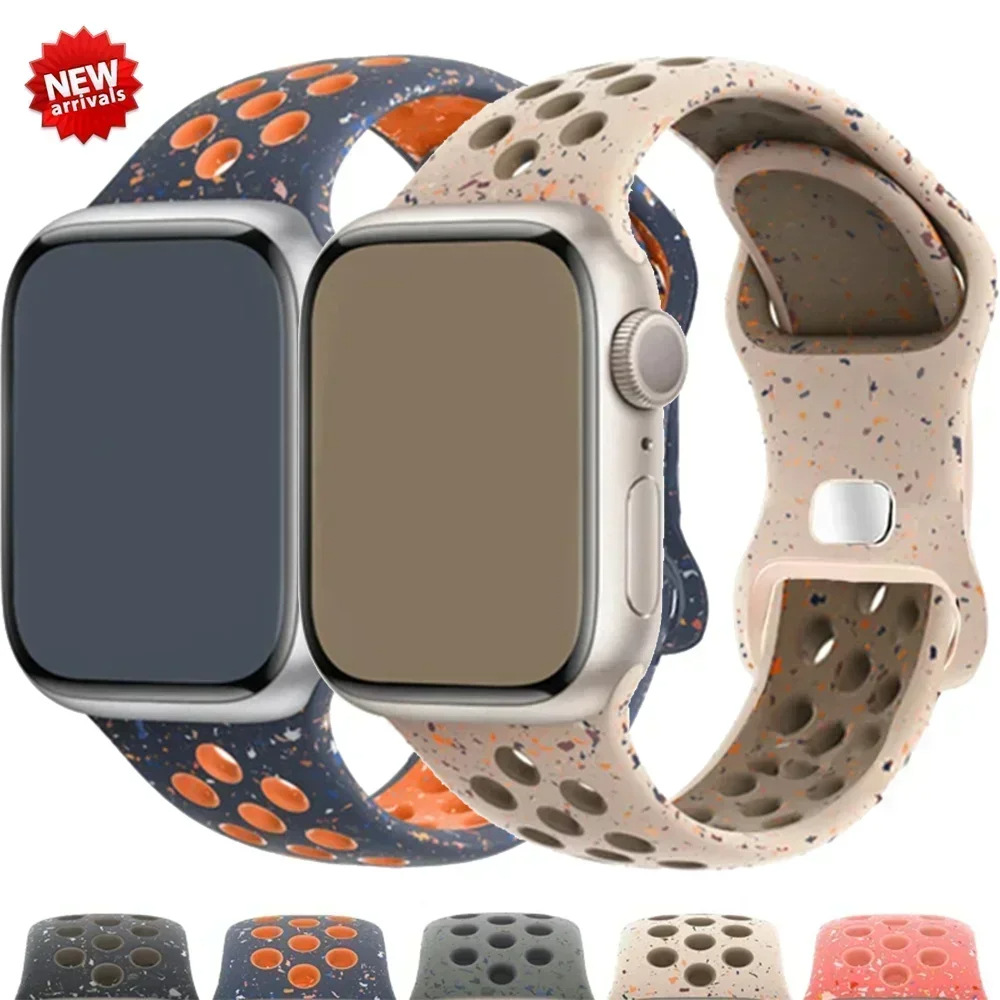 新款适用苹果iwatch9 8 7 ultra2 双拼色原装运动款硅胶表带8字扣