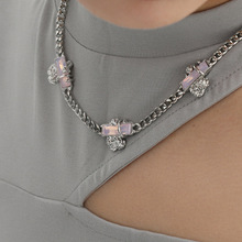 小众设计冷淡风银色金属花朵项链方形水晶蛋白石荆棘玫瑰花锁骨链