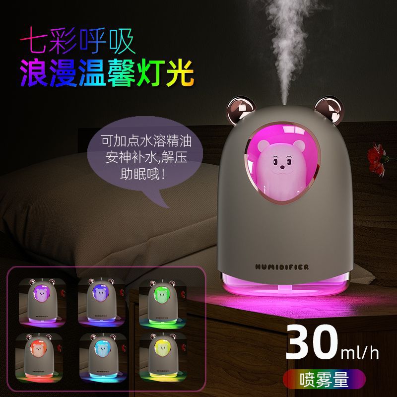 USB Charging Cute Cat Humidifier Cat Cute Pet Seven-Color Night Light Heavy Fog Desktop and Car-Mounted