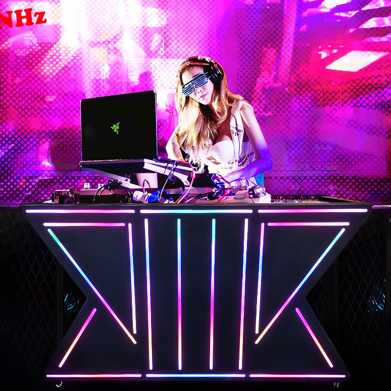 网红酒吧dj台ktv派对包房发光打碟台夜店led可移动铁艺亚克力打碟