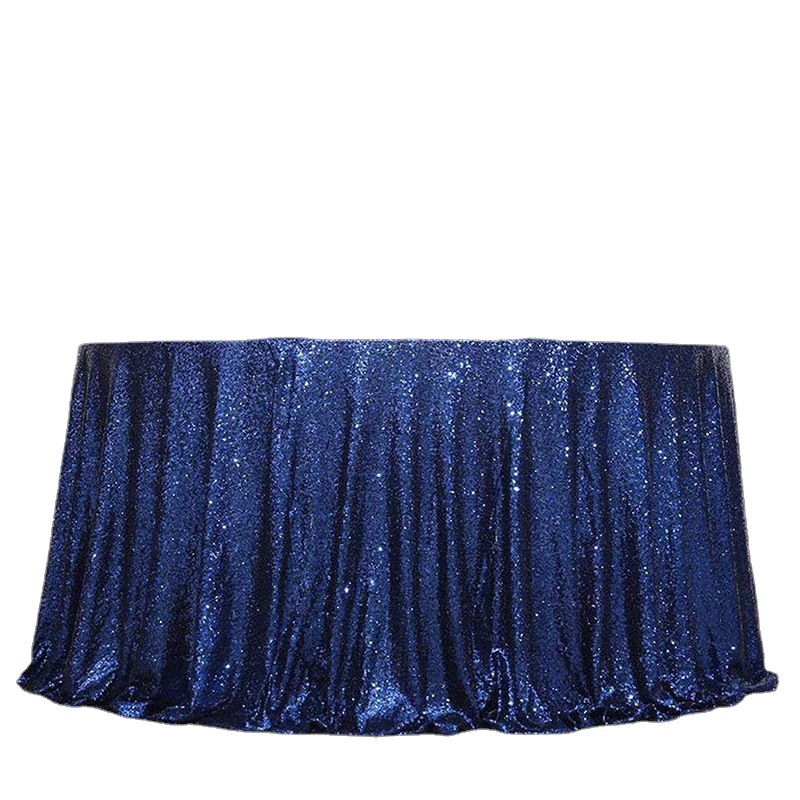 Cross-Border Christmas Solid Color Wedding Party Sequin Embroider Tablecloth Hotel Restaurant Navy Blue Sequined round Tablecloth