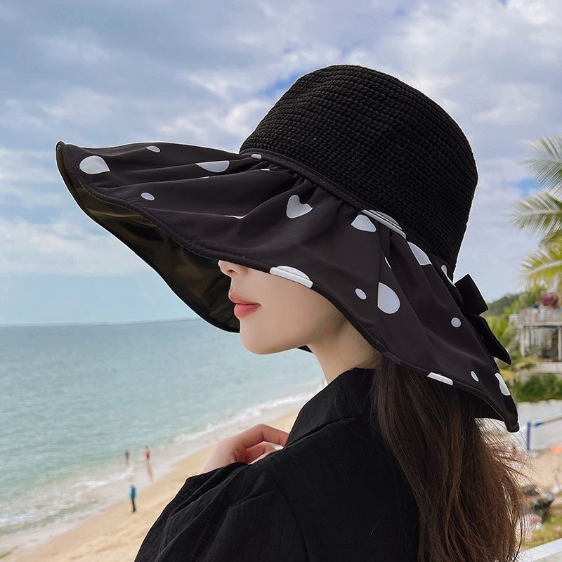 Hat Summer Women's Black Glue Sun Protection Sun Hat Outdoor Cycling Uv Protection Foldable Big Brim Fashion Sun Hat