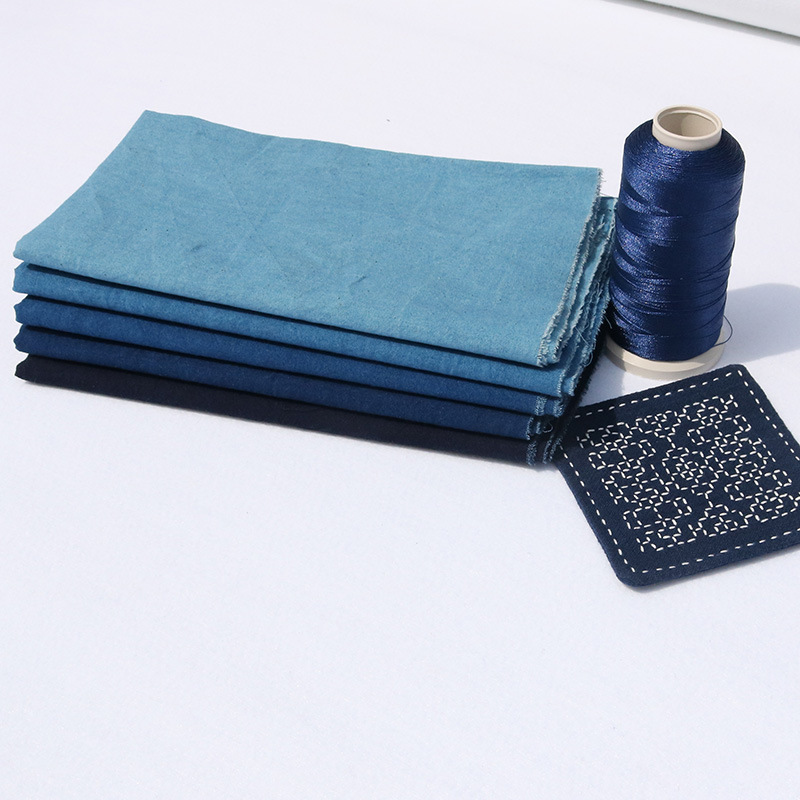 刺子绣布料手染植物靛染蓝染草木染茶席diy古法蓝染布组土布纯棉