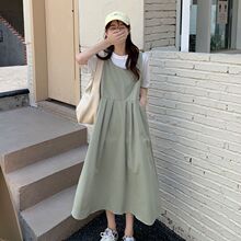 学院风甜美减龄背带连衣裙女学生韩版宽松显瘦系带裙子上衣套装夏