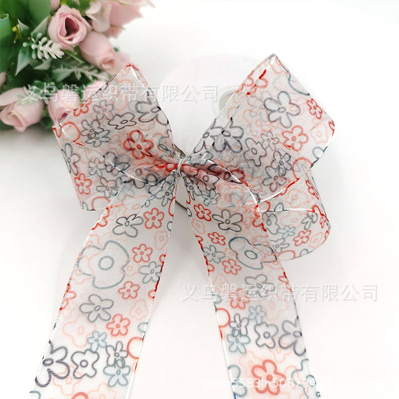 Spring and Summer Small Floral Yarn Strip Fresh Ribbon DIY Hairware Bow Material Flower Gift Box Packing Ribbon