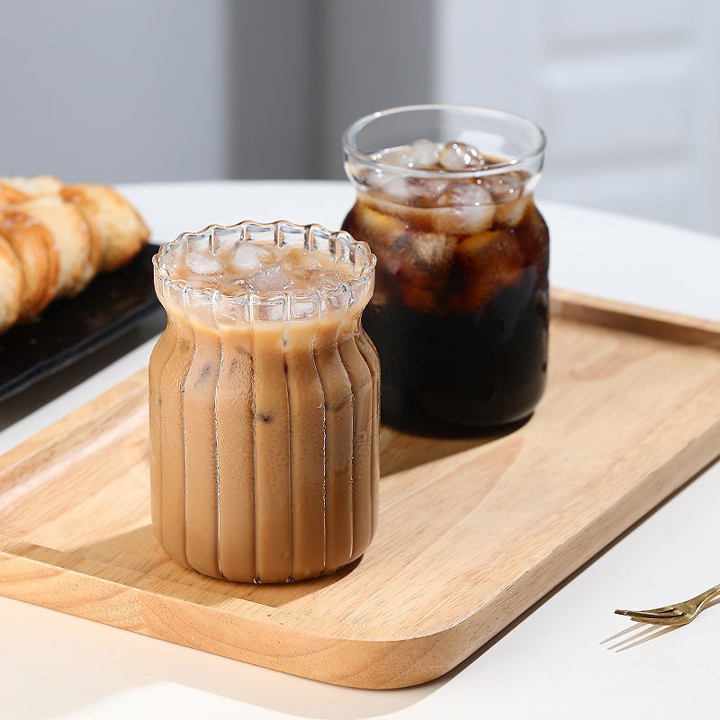 Creative Trending Vertical Grain Glass Cup Juice Milk Tea Drink Cup Good-looking Cold Drink Cup American Latte Coffee Cup