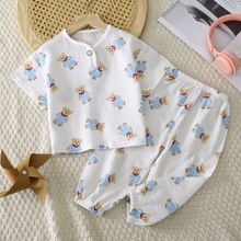儿童睡衣婴儿服装宝宝夏季薄款纱布家居服套装男童女童空调服