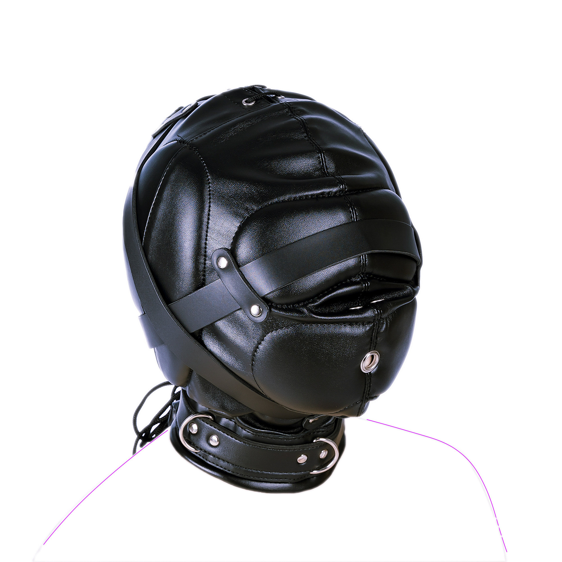 艾斯乐全黑色软pu加厚加强全封闭全包头套惩罚面罩束缚用品批发