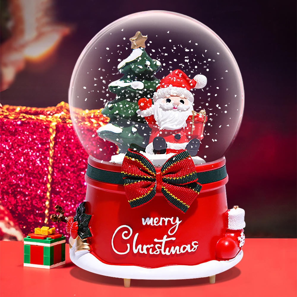 圣诞节圣诞老人旋转水晶球音乐盒生日礼物桌面摆件梦幻玻璃八音盒