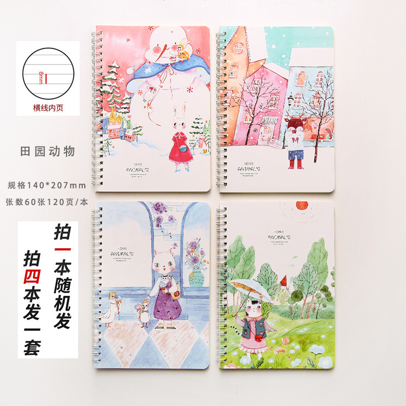 Korean Style Ins Cute Sweet A5 Coil Notebook Student Fresh Notepad Journal Book Cartoon Loose-Leaf Notebook