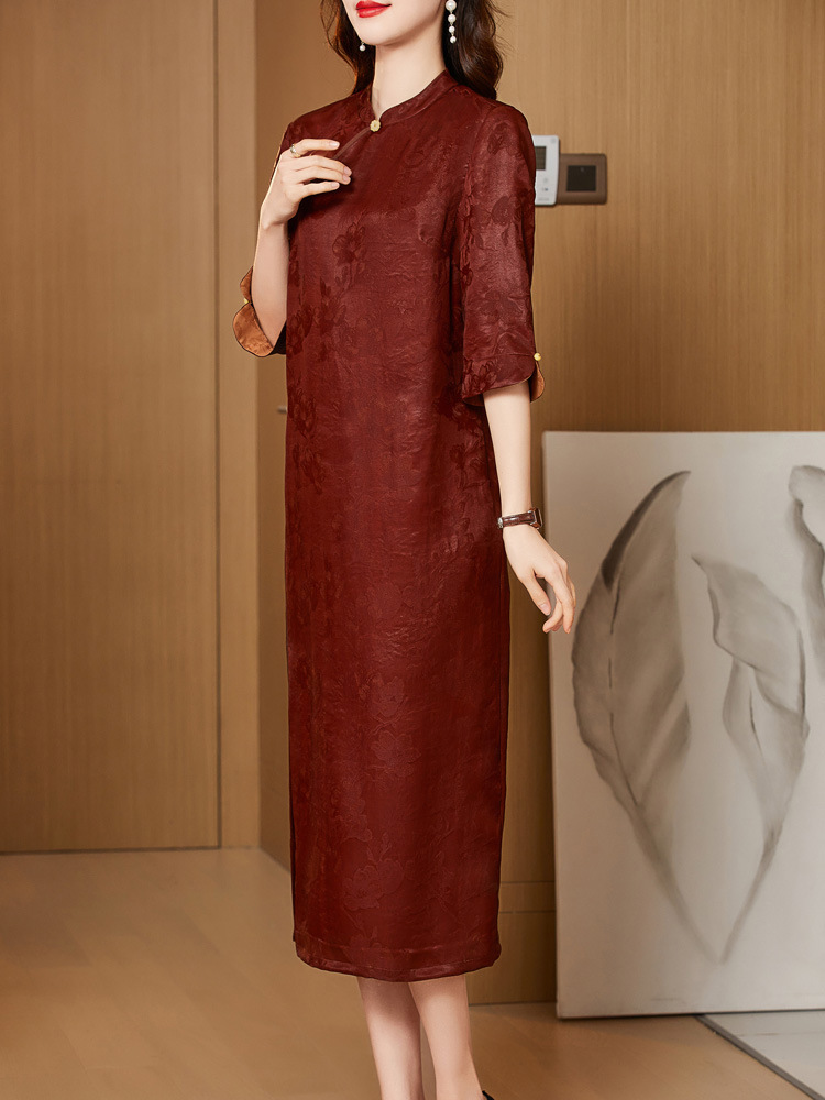 红云纱连衣裙香云纱2024新款花罗真丝改良旗袍妈妈专柜年轻款