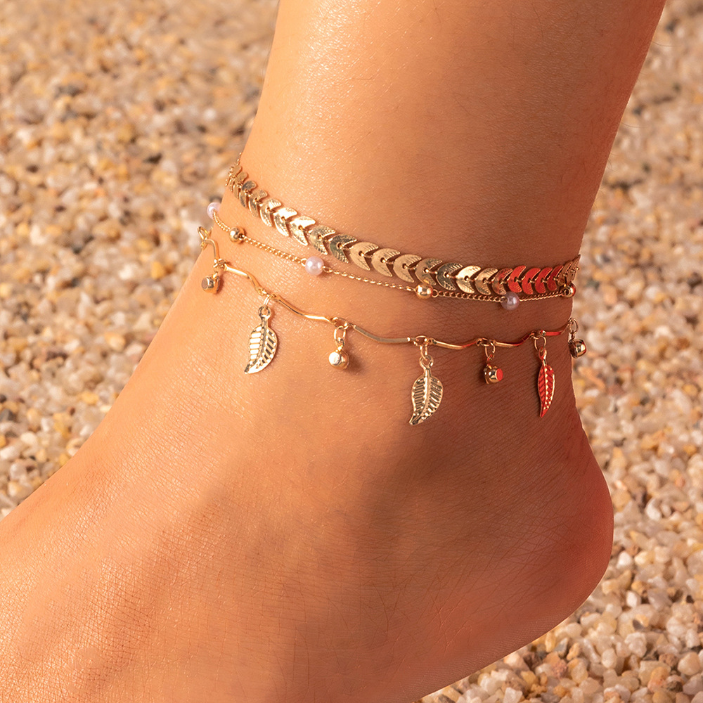 American Multi-Layer Anklet Women's Handmade Chain Anklet Foot Ornaments Simple Beach Five-Pointed Star Anklet for Women