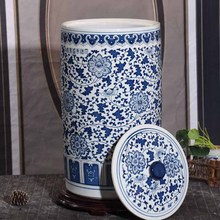 景德镇直筒型陶瓷米缸储水缸 大容量家用带盖防潮防虫面粉猪油罐
