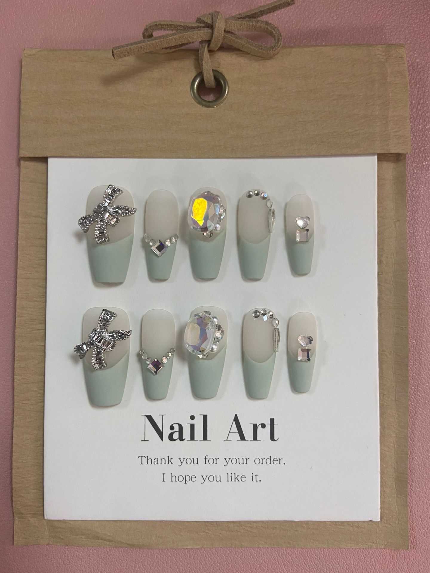 [Real Shot] Internet Celebrity Hand-Worn Nail Middle Ladder Fresh Bow Fake Nails Niche Temperament Nail Tip Wholesale