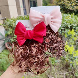 新款儿童假发发夹女童白雪公主飘带蝴蝶结卷发头饰后脑勺顶夹鸭夹