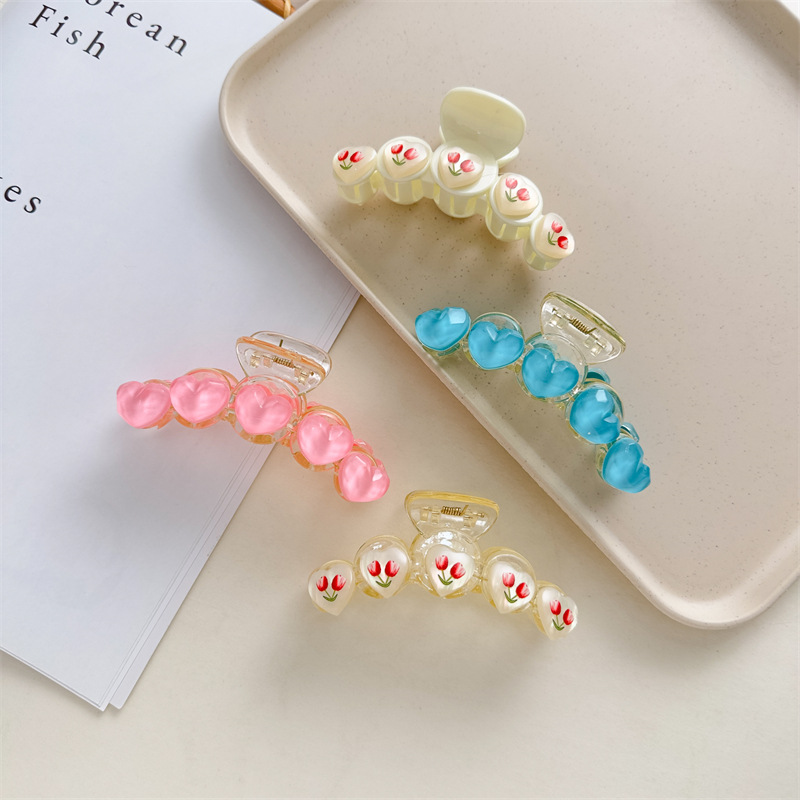 Tulip Milky White Grip Sweet Girl Water Ripple Love Hair Claw Gentle Shark Clip Spring New Hairpin