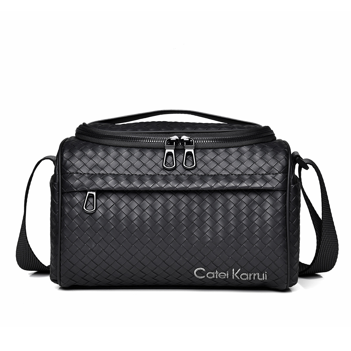 Portable Briefcase Crossbody Casual Trendy Travel Bag Pu Waterproof One-Shoulder Knitted Men's Bag Business Trip Lightweight Duffel Bag