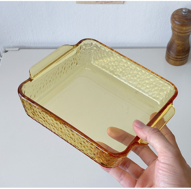 Korean Ins Style Amber Glass Bakeware Heat-Resistant Glass Glass Plate Fruit Plate Salad Dish