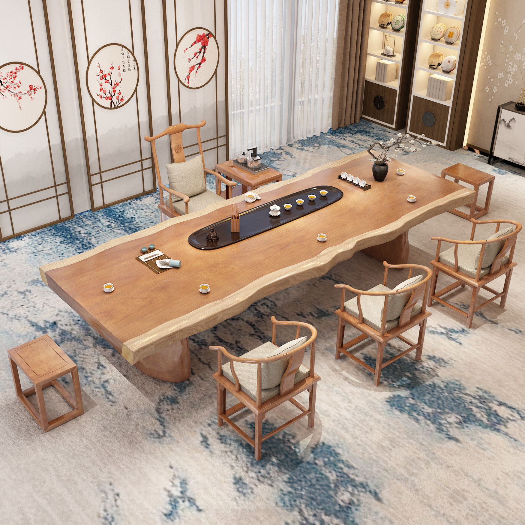 茶桌椅组合新中式大板禅意茶几简约原木家用办公茶室茶台实木茶桌
