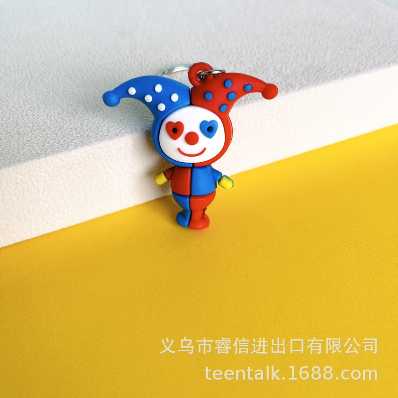5226# Soft Rubber Cartoon Cute Funny Clown Doll Keychain Stay Cute Doll Pendant Couple Bags Ornaments